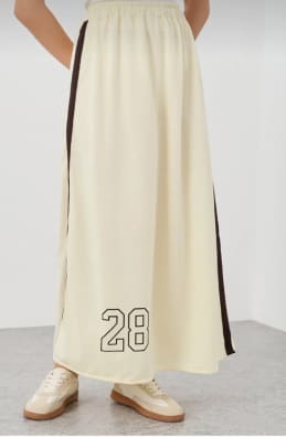 Trendyol Women’s Cream Sport Maxi Skirt – Side Stripe Long Skirt with Number Print, Fast Delivery in 5 Days