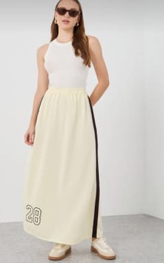 Trendyol Women’s Cream Sport Maxi Skirt – Side Stripe Long Skirt with Number Print, Fast Delivery in 5 Days