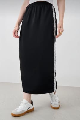 Trendyol Women’s Black Maxi Skirt – Side Lace Detail Straight Skirt, Fast Delivery in 5 Days