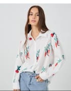 Trendyol Women’s White Printed Shirt – Vegetable Print Casual Button-Up Shirt, Fast Delivery in 5 Days