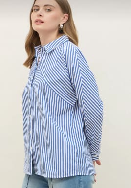 Trendyol Women’s Blue Striped Shirt – Panel Detail Button-Up Casual Shirt, Fast Delivery in 5 Days