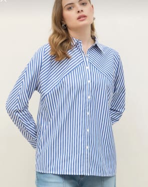 Trendyol Women’s Blue Striped Shirt – Panel Detail Button-Up Casual Shirt, Fast Delivery in 5 Days