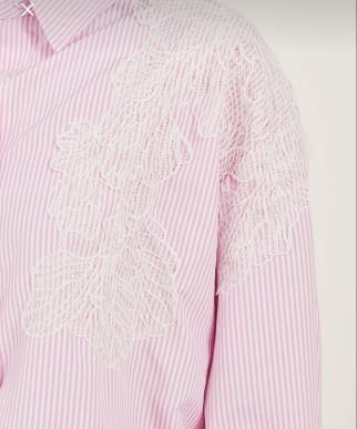 Trendyol Women’s Pink Striped Shirt – Lace Appliqué Button-Up Blouse, Fast Delivery in 5 Days