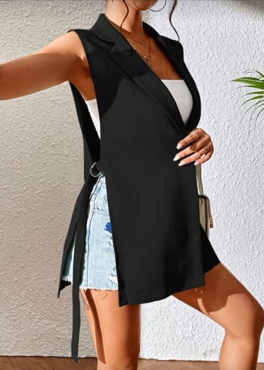 Black Sleeveless Longline Blazer Vest – SHEIN Fast Delivery in 5 Days