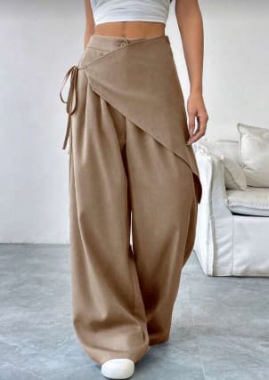 Mocha Brown Wrap Front Wide Leg Pants – SHEIN Fast Delivery in 5 Days