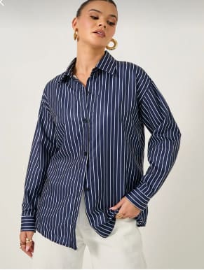 Navy Striped Oversized Shirt – SHEIN Fast Delivery in 5 Days
