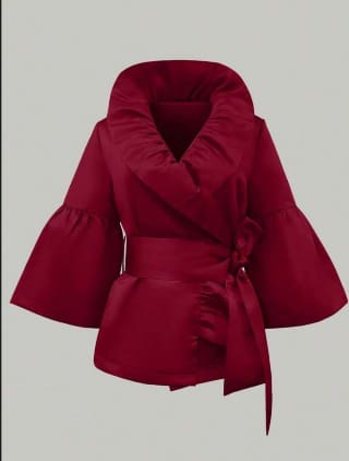 Red Satin Ruffle Wrap Blazer Top – SHEIN Fast Delivery in 5 Days