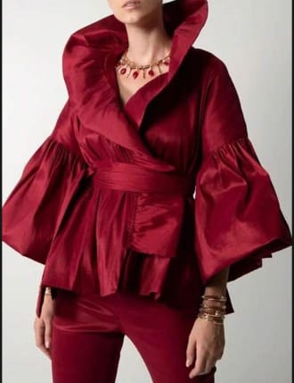 Red Satin Ruffle Wrap Blazer Top – SHEIN Fast Delivery in 5 Days