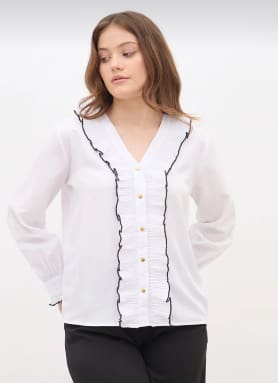 White Ruffle Trim Button Blouse – SHEIN Fast Delivery in 5 Days