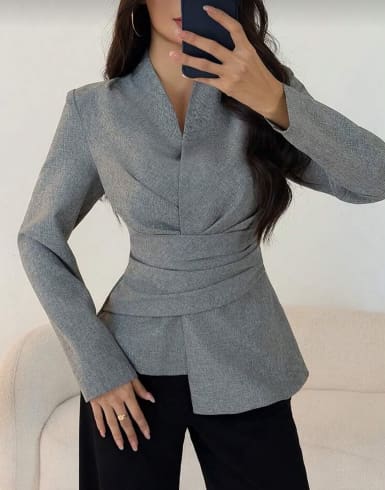 Grey Wrap Waist Tailored Blazer Top – SHEIN Fast Delivery in 5 Days