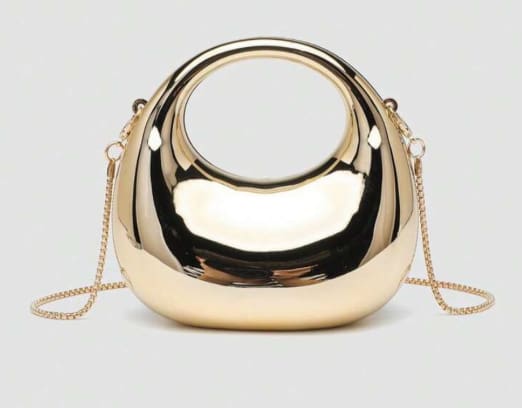 SHEIN Women’s Gold Metallic Mini Bag – Round Handle Chain Crossbody Bag, SHEIN Fast Delivery in 5 Days