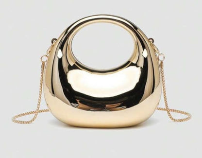 SHEIN Women’s Gold Metallic Mini Bag – Round Handle Chain Crossbody Bag, SHEIN Fast Delivery in 5 Days