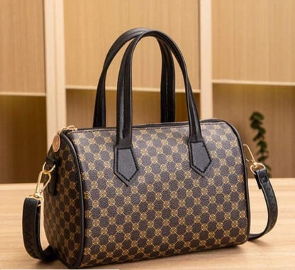 SHEIN Women’s Brown Monogram Boston Bag – Mini Handbag With Shoulder Strap, SHEIN Fast Delivery in 5 Days