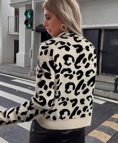 SHEIN Women’s Cream Leopard Print Knit Sweater – High Neck Long Sleeve Pullover, SHEIN Fast Delivery in 5 Days