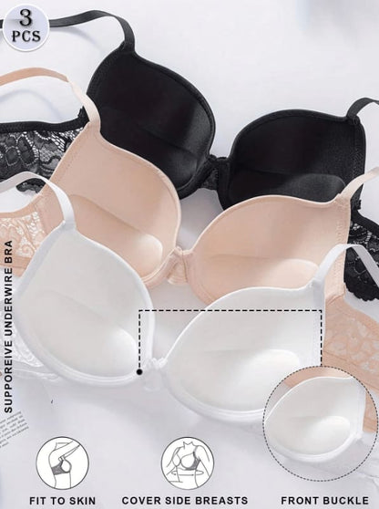 SHEIN Women’s Supportive Bra Set 3 Pieces – Front Buckle Padded Underwear Bras, SHEIN Fast Delivery in 5 Days