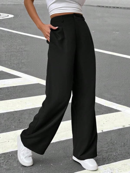SHEIN Women’s Black High Waist Wide Leg Pants – Tailored Loose Fit Trousers, SHEIN Fast Delivery in 5 Days