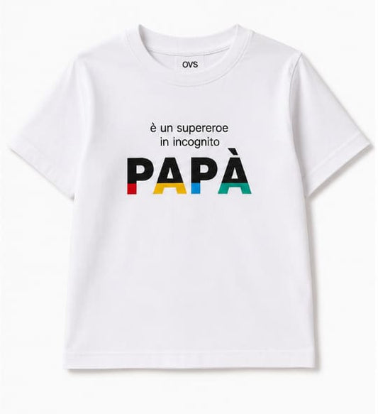 Boys White Printed Cotton T-Shirt – “PAPA” Graphic Short Sleeve Tee
