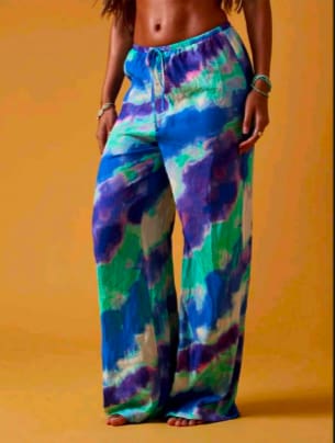 SHEIN Women’s Blue Tie Dye Wide Leg Pants – Drawstring Summer Palazzo Pants, SHEIN Fast Delivery in 5 Days