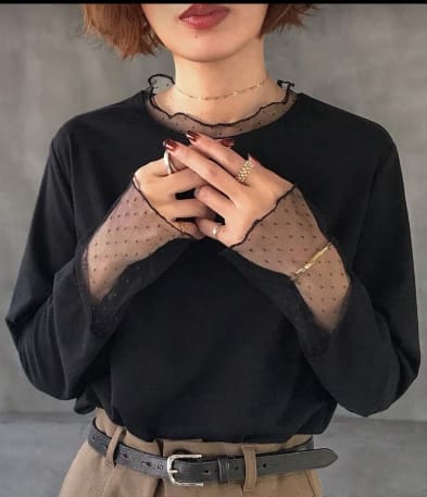 Black Mesh Trim Long Sleeve Top – SHEIN Fast Delivery in 5 Days