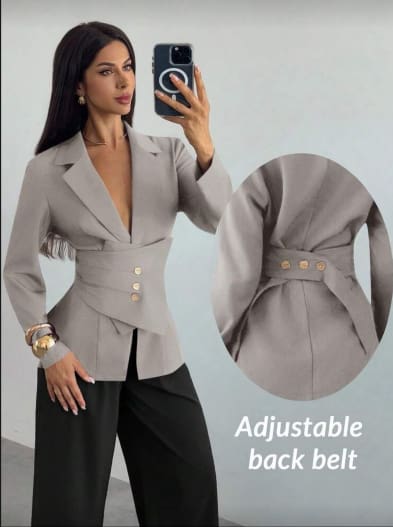 Khaki Tailored Blazer with Adjustable Back Belt – SHEIN Fast Delivery in 5 Days