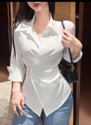 White Asymmetrical Wrap Collar Blouse – SHEIN Fast Delivery in 5 Days
