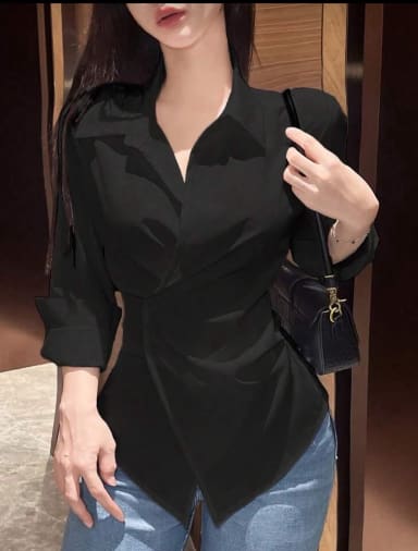 Black Asymmetrical Wrap Collar Blouse – SHEIN Fast Delivery in 5 Days