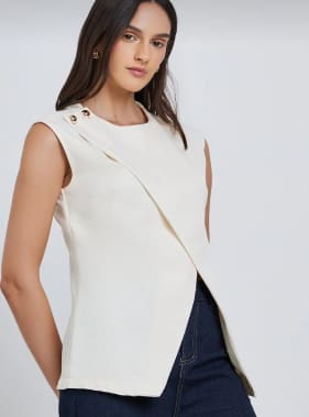 Cream Sleeveless Asymmetric Button Vest Top – SHEIN Fast Delivery in 5 Days