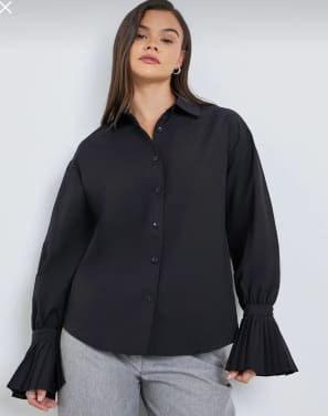 Black Pleated Cuff Button Blouse – SHEIN Fast Delivery in 5 Days