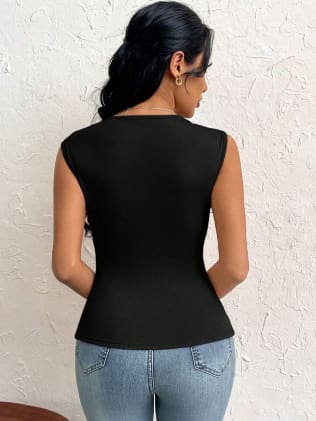 Black Asymmetric Sleeveless Top – Fast Delivery in 5 Days