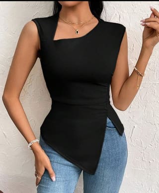 Black Asymmetric Sleeveless Top – Fast Delivery in 5 Days