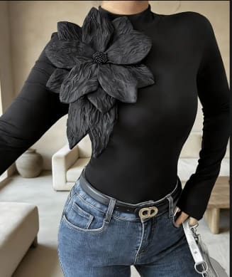 Black Floral Shoulder Bodysuit Top – Fast Delivery in 5 Days