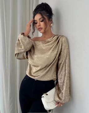 Golden Metallic One Shoulder Blouse – Fast Delivery in 5 Days