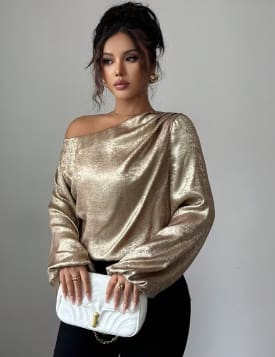 Golden Metallic One Shoulder Blouse – Fast Delivery in 5 Days