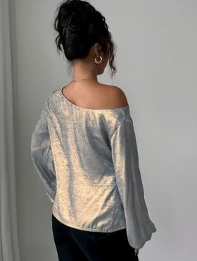 Light Blue Metallic One Shoulder Blouse – Fast Delivery in 5 Days