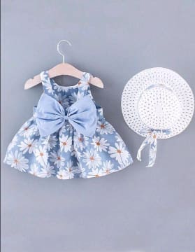 Girls Blue Daisy Dress with Matching Hat – SHEIN Fast Delivery in 5 Days