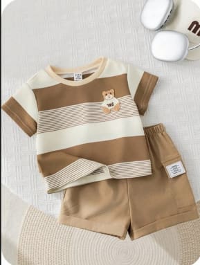 Boys Brown Striped T-Shirt and Shorts Set – SHEIN Fast Delivery in 5 Days