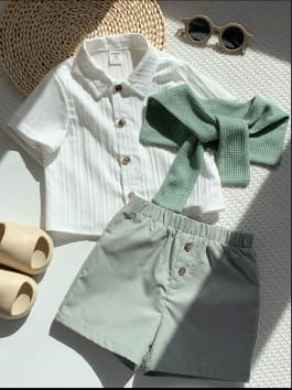 Boys White Shirt and Green Shorts Set – SHEIN Fast Delivery in 5 Days