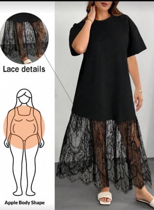 SHEIN Fast Delivery Black Oversized Lace Hem Dress – Casual Loose Fit Dress