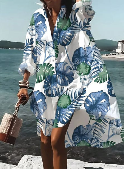 SHEIN Tropical Print Oversized Shirt Dress