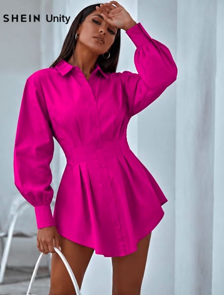 SHEIN Unity Women’s Pink Pleated Waist Shirt Dress