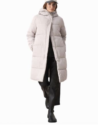 Double Face Long Puffer Coat – Reversible Hooded Winter Jacket – Quilted Warm Outerwear – Beige