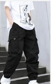 Teen Boys Black Cargo Jogger Pants – Casual Streetwear Multi Pocket Trousers