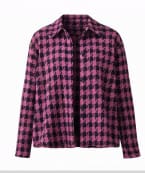Women’s Houndstooth Longline Cardigan Jacket – Pink and Black Knit Open Front Layering Piece