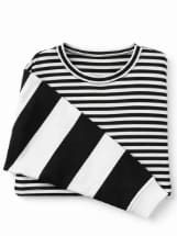 Women’s Black & White Mixed Stripe Long Sleeve Top – Casual Oversized Blouse