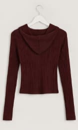 Burgundy Ribbed Zip Front Knit Top for Women – Slim Fit Long Sleeve Shein Style Sweater Cardigan