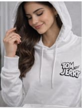 Women's White Cartoon Graphic Hoodie – Oversized Casual Pullover with Front & Back Print