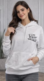 Women's White Cartoon Graphic Hoodie – Oversized Casual Pullover with Front & Back Print
