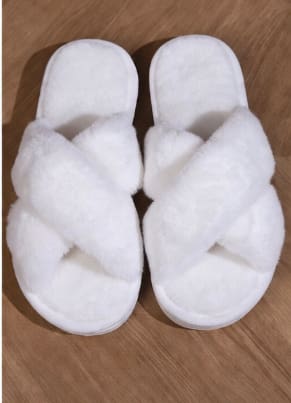 Women Fluffy Cross Slippers – Soft Fur Open Toe Slides – Cozy Home Sandals