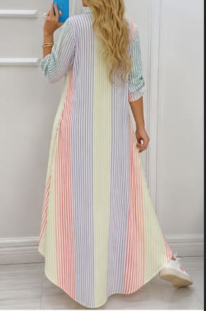 Women Striped Maxi Shirt Dress – Long Sleeve Button Down Casual Dress – Multicolor Summer Dress