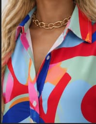 Women Abstract Print Maxi Shirt Dress – Long Sleeve Button Down Colorful Dress – Summer Casual Dress